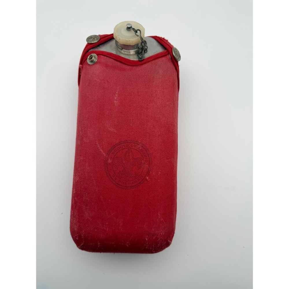 Vintage Boy Scouts of America BSA Aluminum Canteen Red Canvas Cover Logo Stamped